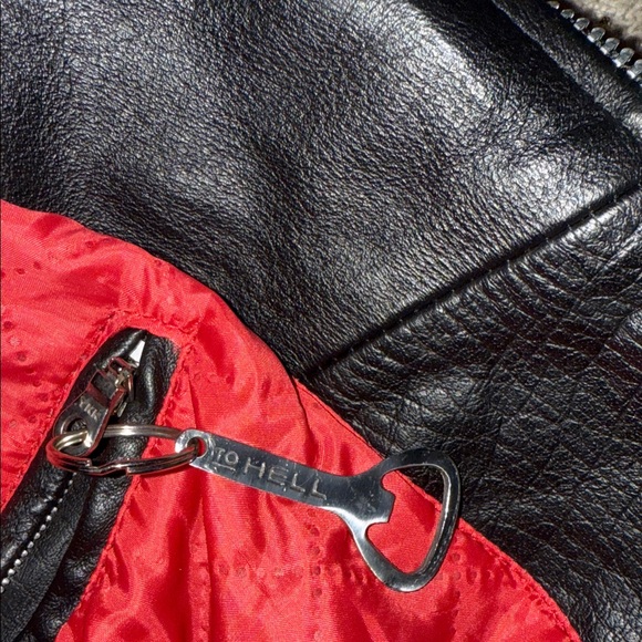 SOLD  Straight To Hell Black Biker Jacket with Red Lining - Picture 4 of 5
